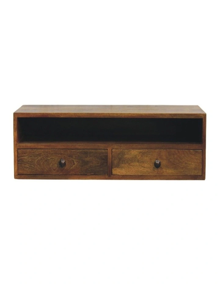 Artisan Furniture Solid Wood Amber Open Media Unit, 2 Drawers & 1 Shelf, Brown image 1
