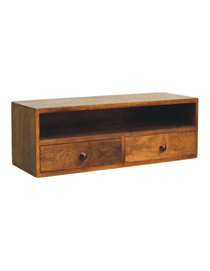 Artisan Furniture Solid Wood Amber Open Media Unit, 2 Drawers & 1 Shelf, Brown image 3