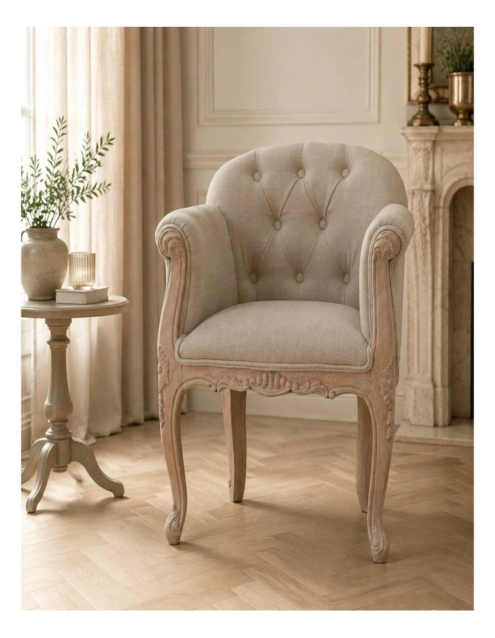 Artisan Furniture Solid Wood French Style Deep Button Chair, Grey image 2