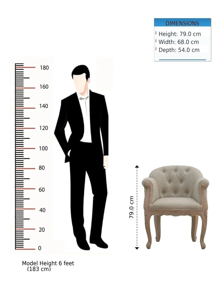Artisan Furniture Solid Wood French Style Deep Button Chair, Grey image 7