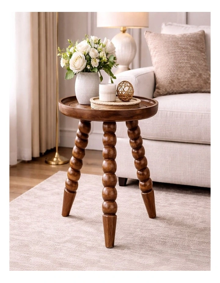 Artisan Furniture Solid Wood Spindle Tray Side Table, Brown image 2