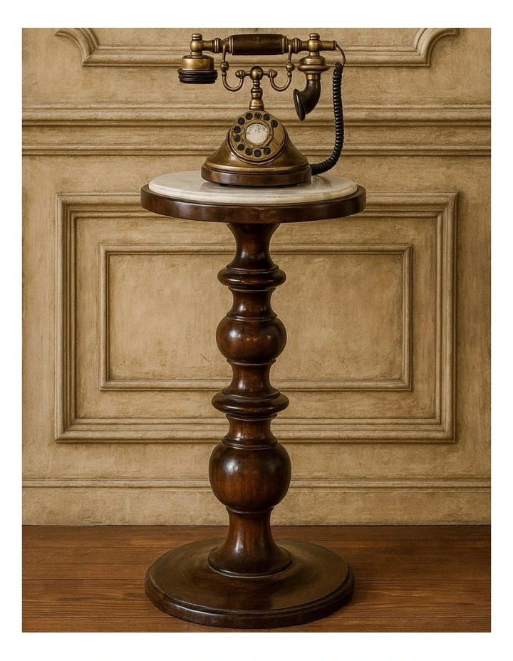 Artisan Furniture Solid Wood Bellmont Marble-Top Side Table, Brown & White image 2