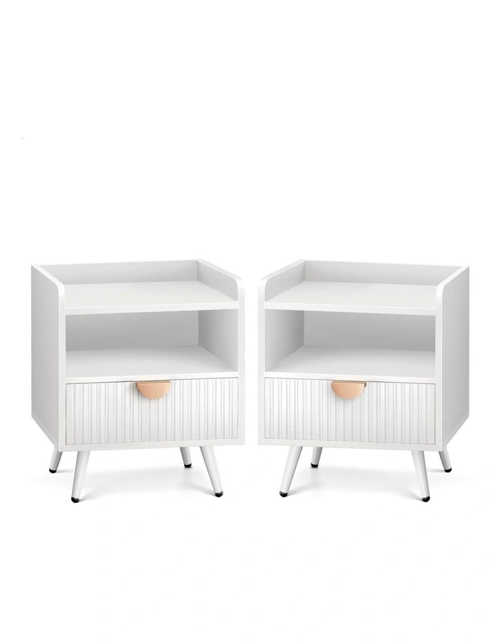 2x Bedside Table with Drawer White image 1