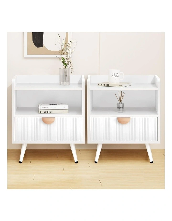 2x Bedside Table with Drawer White image 2