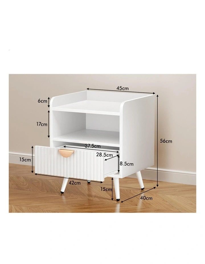 2x Bedside Table with Drawer White image 3