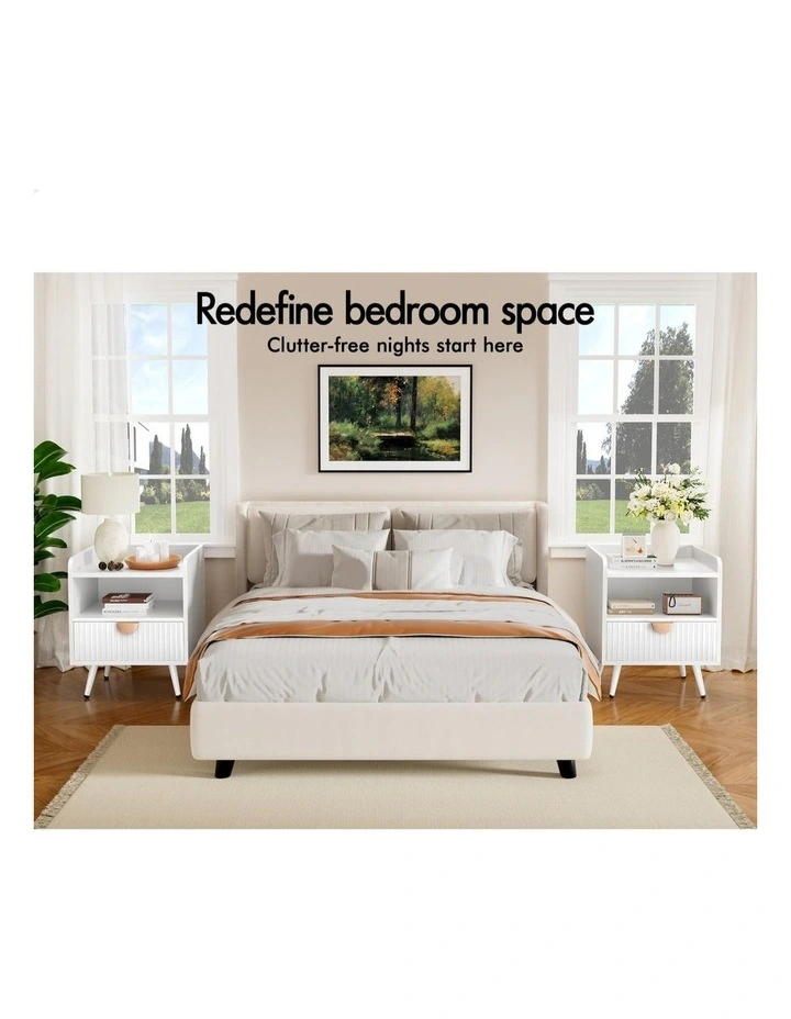 2x Bedside Table with Drawer White image 4