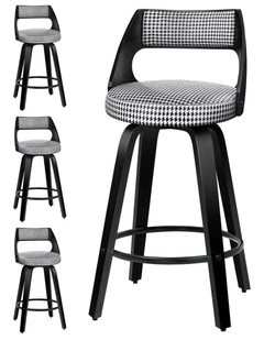4x Swivel Bar Stools 65cm Houndstooth Kitchen Dining Chair