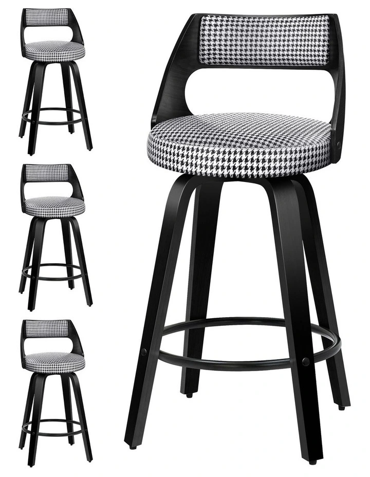 4x Swivel Bar Stools 65cm Houndstooth Kitchen Dining Chair image 1
