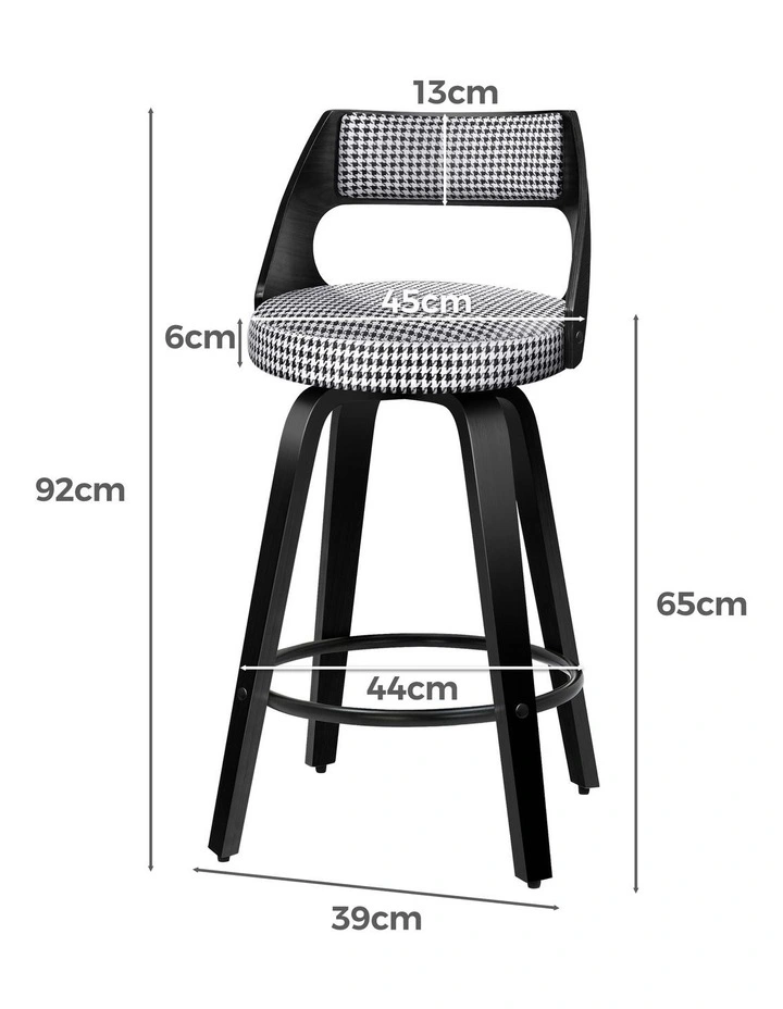 4x Swivel Bar Stools 65cm Houndstooth Kitchen Dining Chair image 3