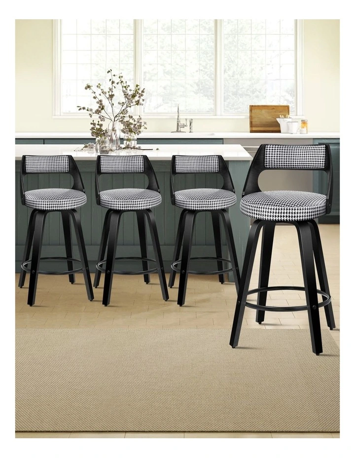 4x Swivel Bar Stools 65cm Houndstooth Kitchen Dining Chair image 4