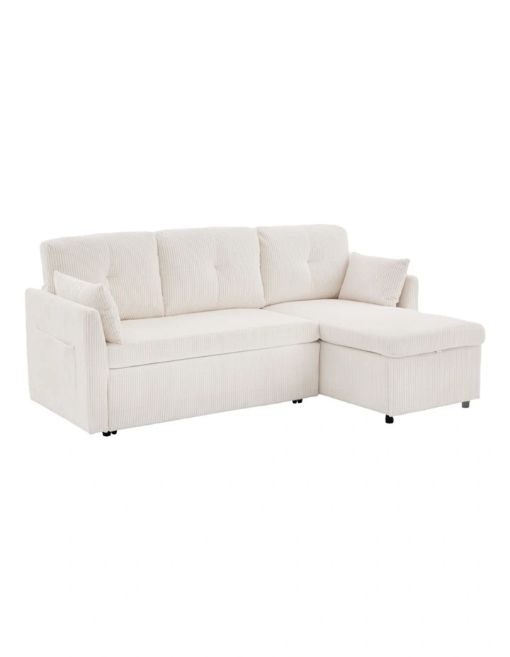 3 Seater Sectional Sleeper Sofa with Pull Out Bed, Convertible Corduroy Cloud Sofa Bed with Storage image 1