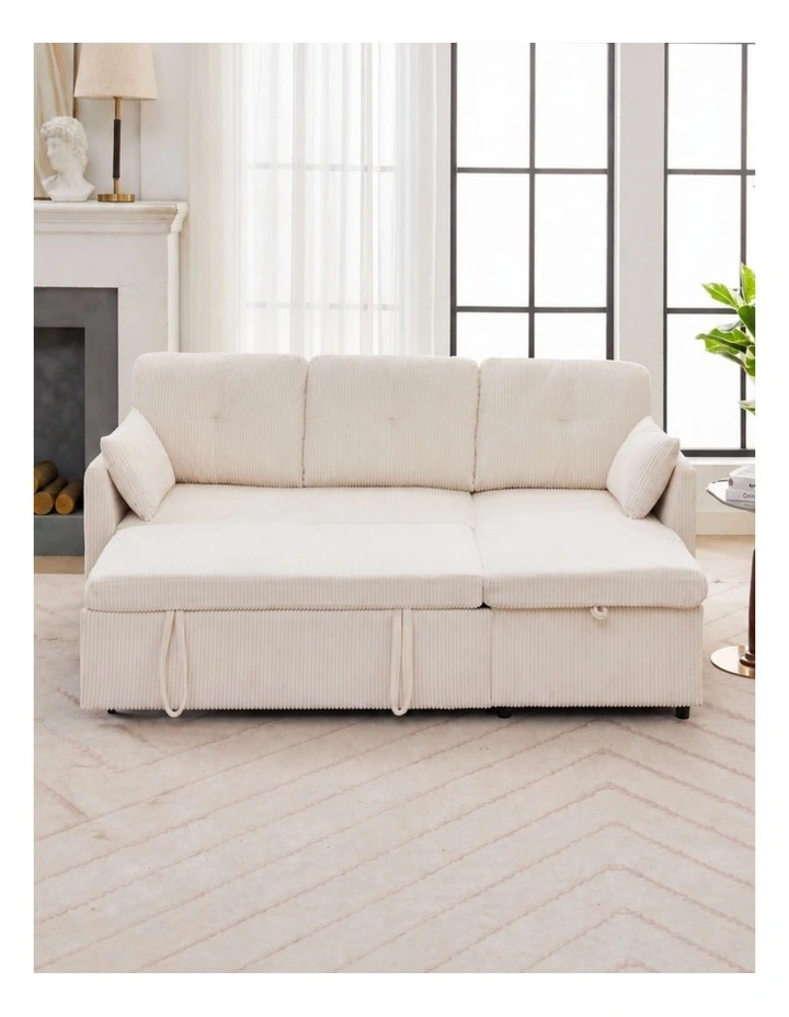 3 Seater Sectional Sleeper Sofa with Pull Out Bed, Convertible Corduroy Cloud Sofa Bed with Storage image 2