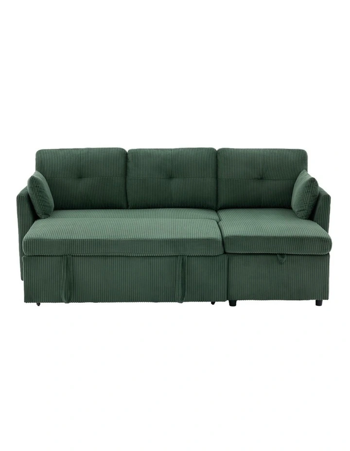 3 Seater Sectional Sleeper Sofa with Pull Out Bed, Convertible Corduroy Cloud Sofa Bed with Storage image 6