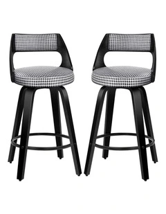 2x Swivel Bar Stools 65cm Houndstooth Kitchen Dining Chair