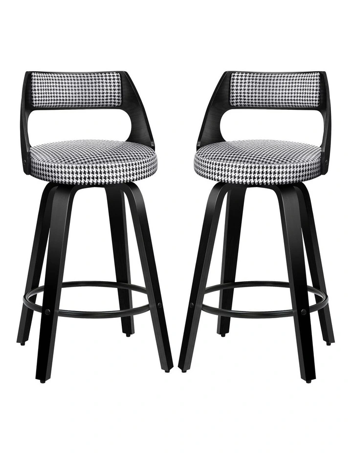 2x Swivel Bar Stools 65cm Houndstooth Kitchen Dining Chair image 1