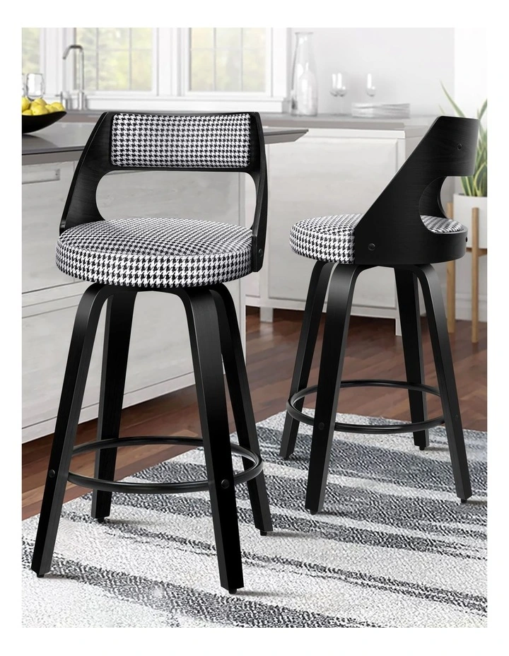 2x Swivel Bar Stools 65cm Houndstooth Kitchen Dining Chair image 2