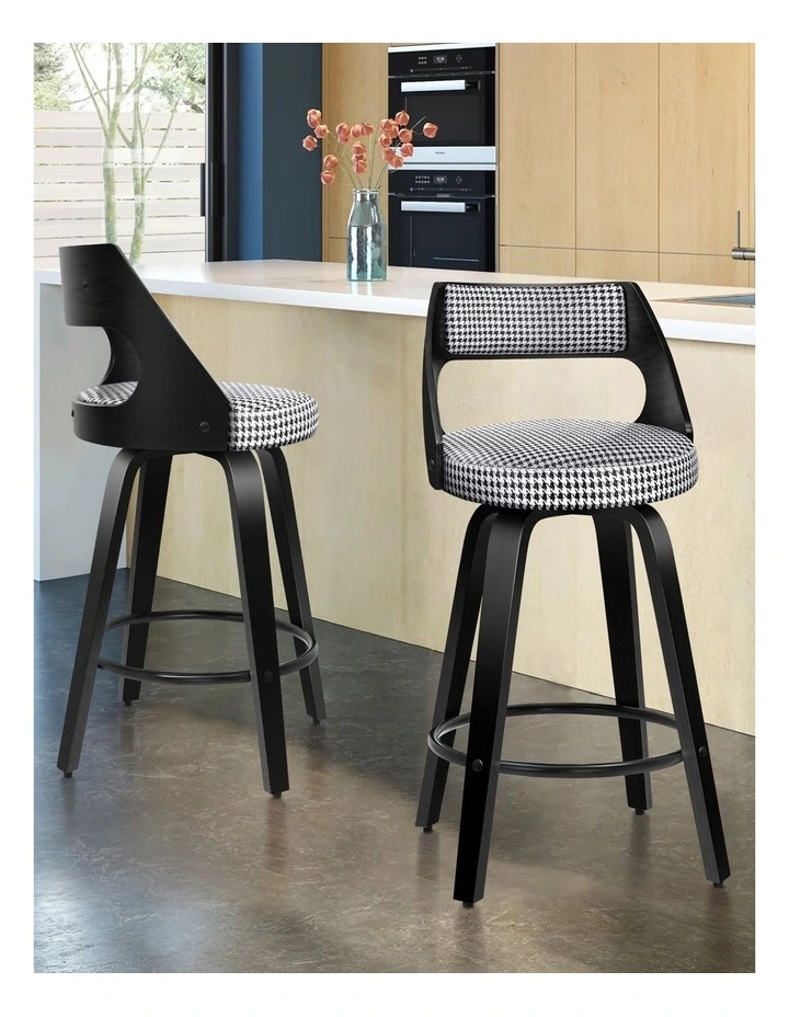 2x Swivel Bar Stools 65cm Houndstooth Kitchen Dining Chair image 4
