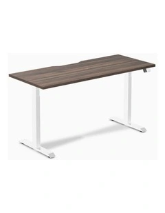 Desky Dual Scalloped Melamine Sit Stand Desk - Jarrah Legno / 1800x750mm / White