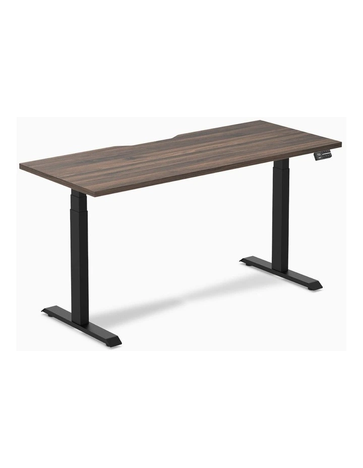 Desky Dual Scalloped Melamine Sit Stand Desk - Jarrah Legno / 1800x750mm / Matte Black image 1