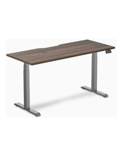 Desky Dual Scalloped Melamine Sit Stand Desk - Jarrah Legno / 1800x750mm / Space Grey
