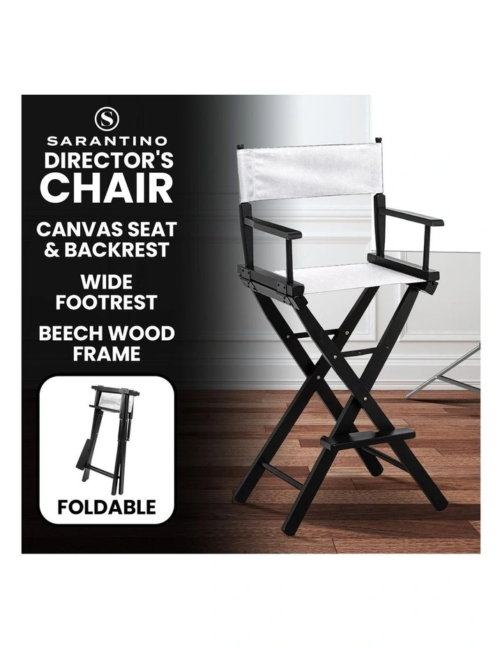 Sarantino White Tall Directors Chair Beech Wood Frame with Canvas Seat image 3