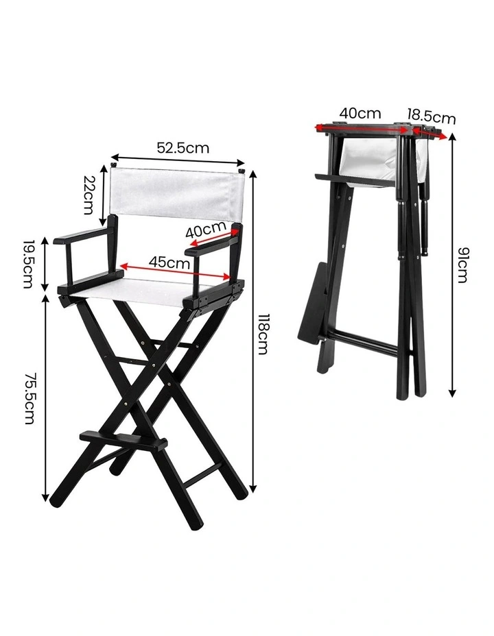 Sarantino White Tall Directors Chair Beech Wood Frame with Canvas Seat image 4