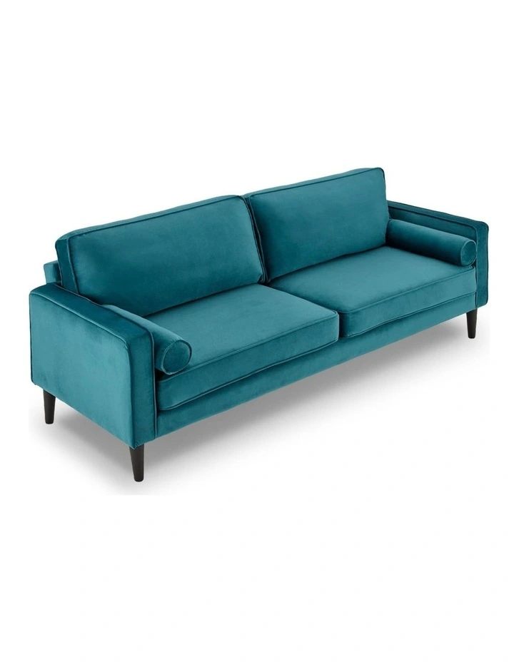 Sarantino Faux Velvet Sofa Bed Couch Furniture Lounge Suite Seat Blue image 2