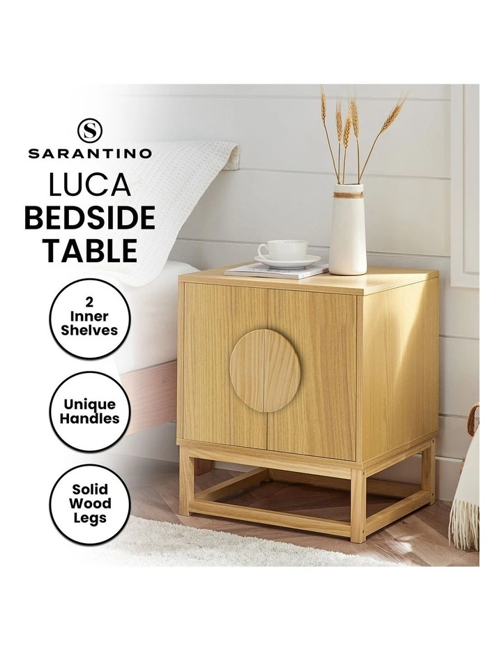 Sarantino Luca Bedside Table Split Door Night Stand - Natural image 5