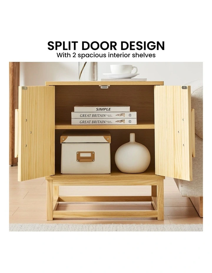 Sarantino Luca Bedside Table Split Door Night Stand - Natural image 6