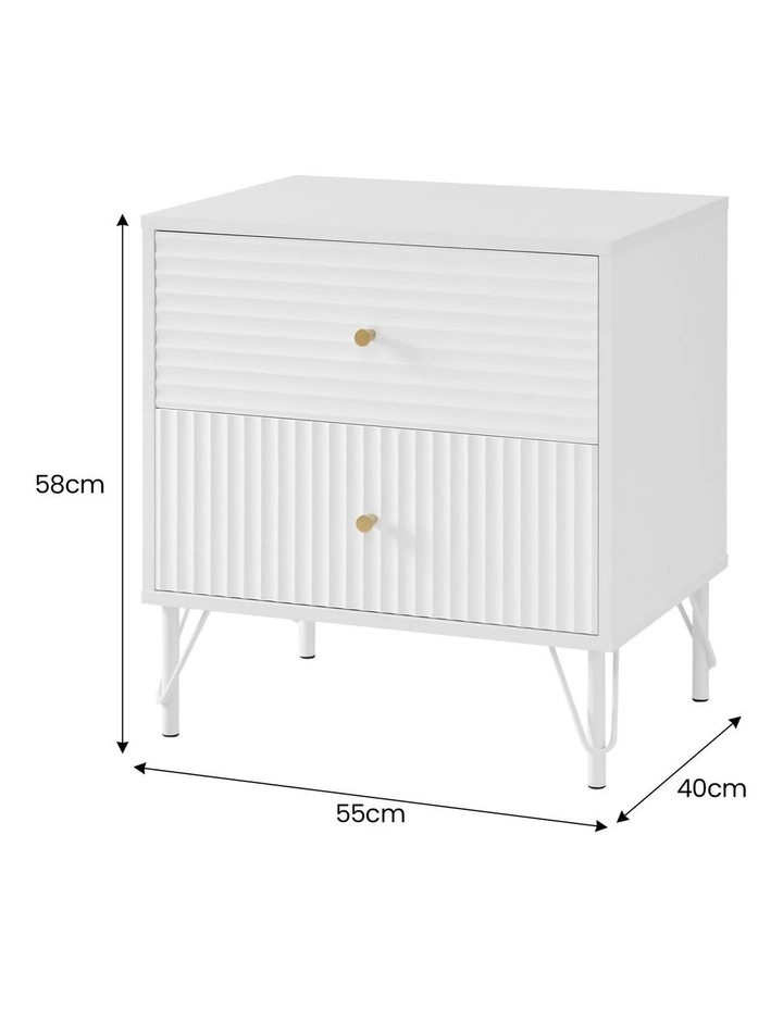 Sarantino Diego Bedside Table Night Stand with 2 Drawers - White image 3
