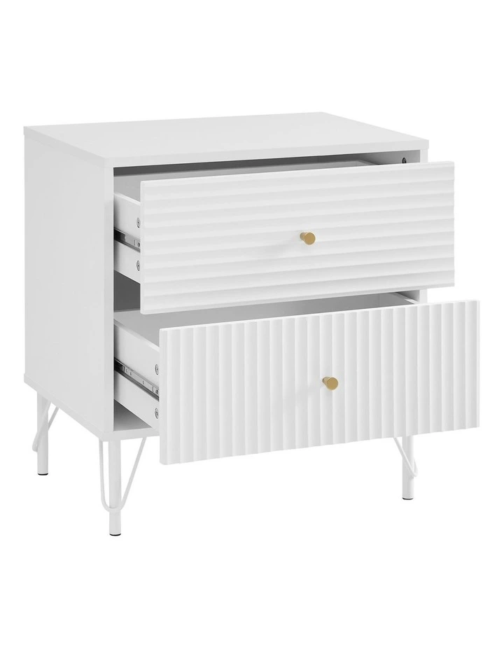 Sarantino Diego Bedside Table Night Stand with 2 Drawers - White image 4