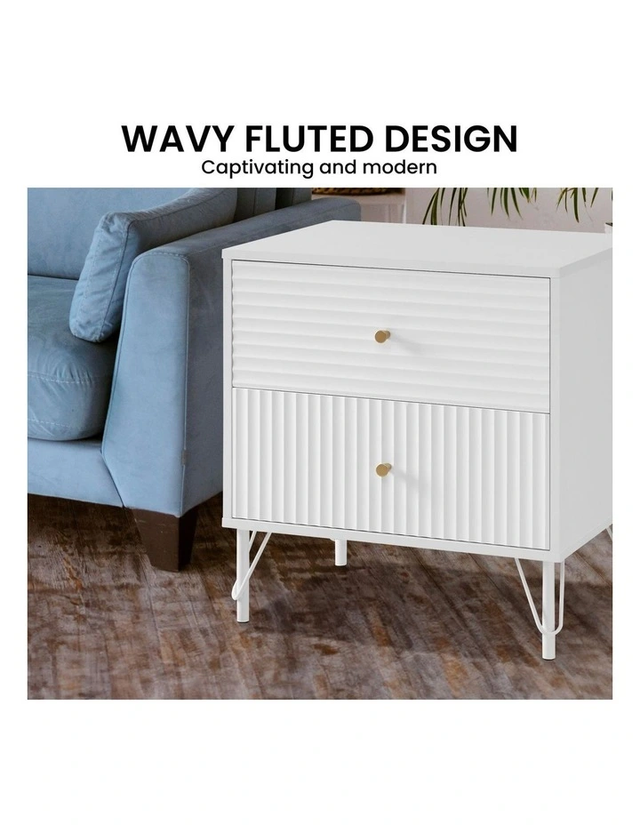 Sarantino Diego Bedside Table Night Stand with 2 Drawers - White image 5