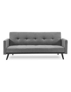 Sarantino Tufted Faux Linen 3-Seater Sofa Bed with Armrests - Light Grey