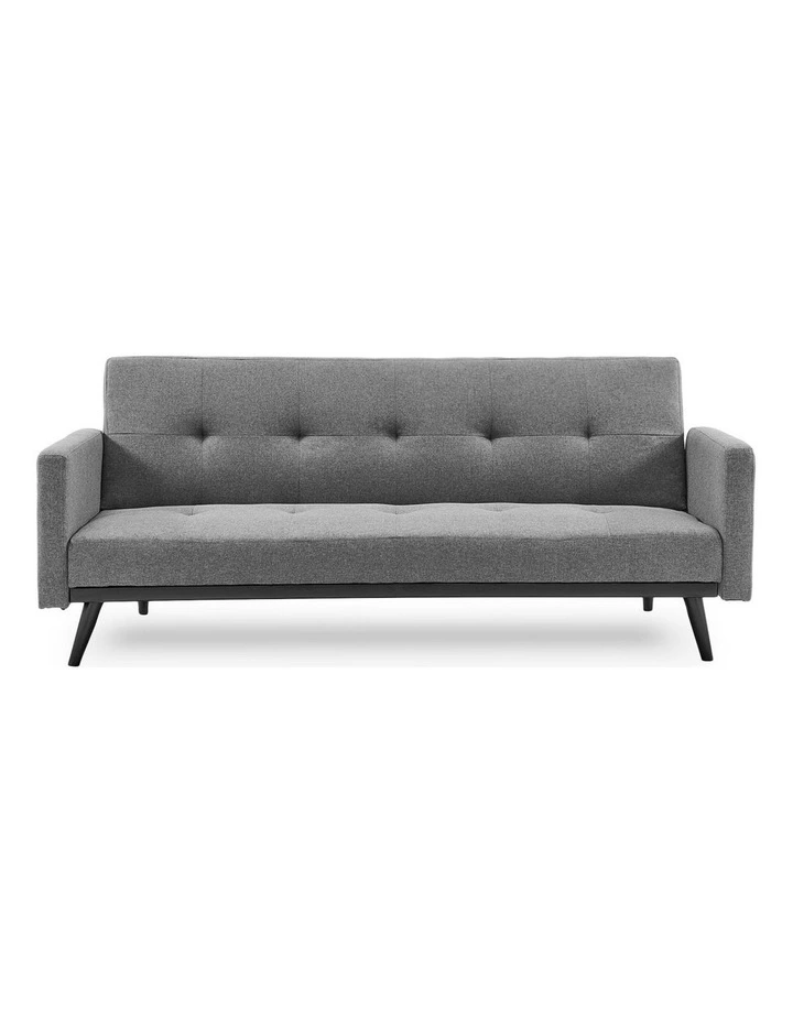 Sarantino Tufted Faux Linen 3-Seater Sofa Bed with Armrests - Light Grey image 1