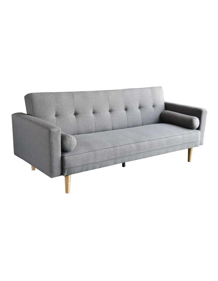 Sarantino 3 Seater Linen Sofa Bed Couch with Pillows - Light Grey image 1