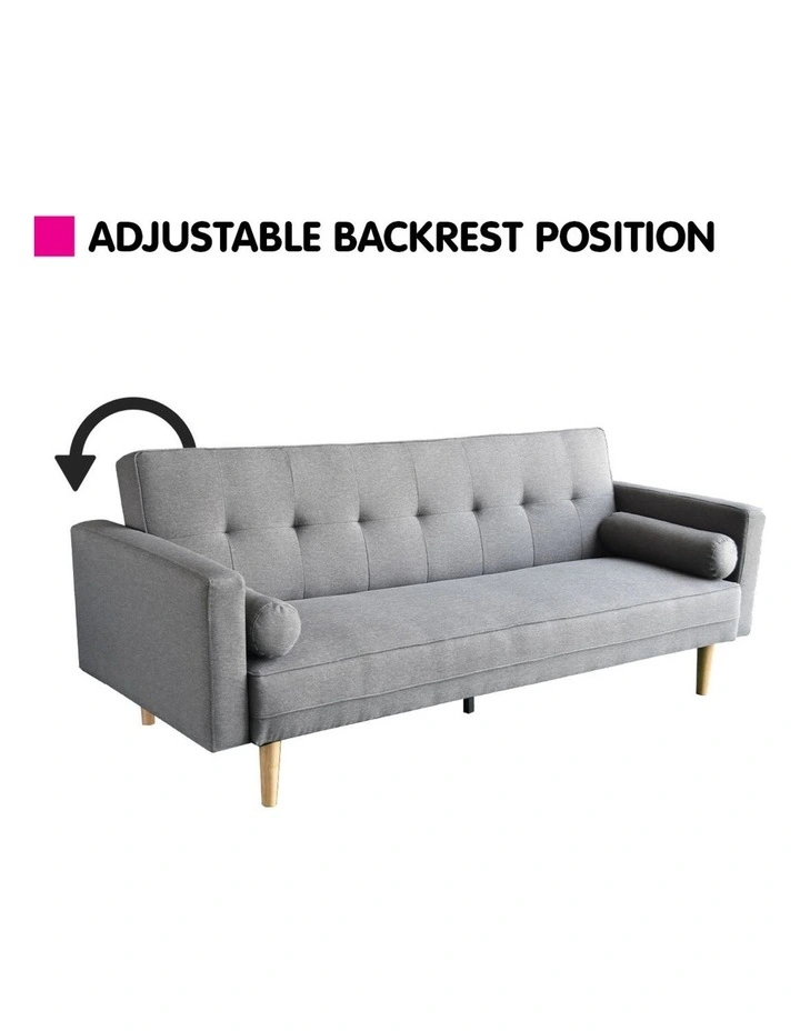 Sarantino 3 Seater Linen Sofa Bed Couch with Pillows - Light Grey image 7