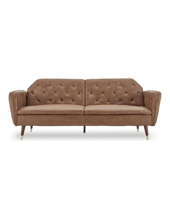 Sarantino Faux Velvet Tufted Sofa Bed Couch Futon - Brown image 1