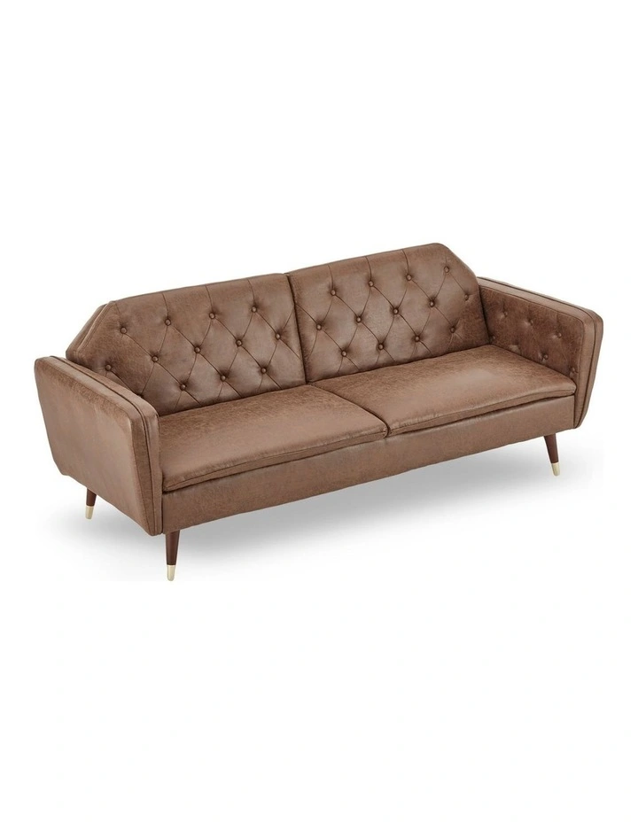 Sarantino Faux Velvet Tufted Sofa Bed Couch Futon - Brown image 2
