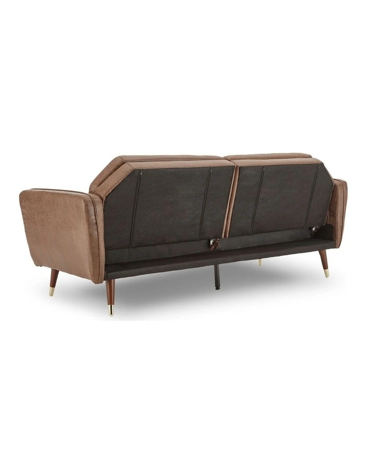 Sarantino Faux Velvet Tufted Sofa Bed Couch Futon - Brown image 6