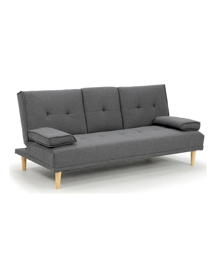Sarantino Linen Fabric Sofa Bed Lounge Couch Futon - Dark Grey image 1