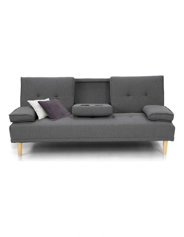 Sarantino Linen Fabric Sofa Bed Lounge Couch Futon - Dark Grey image 2