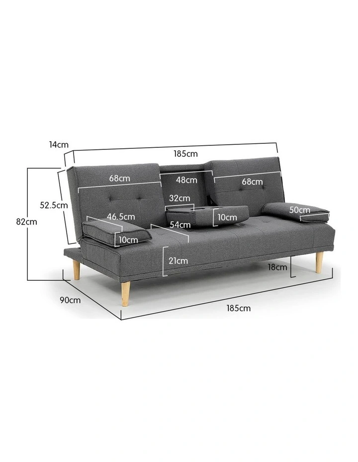 Sarantino Linen Fabric Sofa Bed Lounge Couch Futon - Dark Grey image 3
