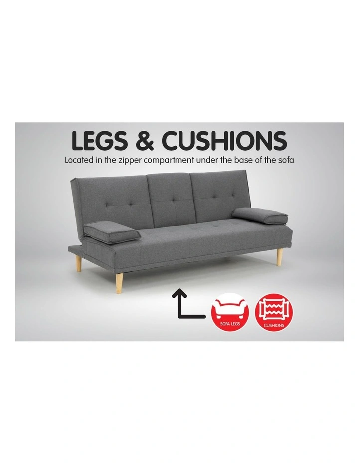 Sarantino Linen Fabric Sofa Bed Lounge Couch Futon - Dark Grey image 7