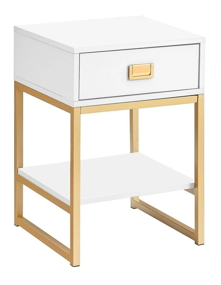 Sarantino Alessia Bedside Table - White/Gold image 1