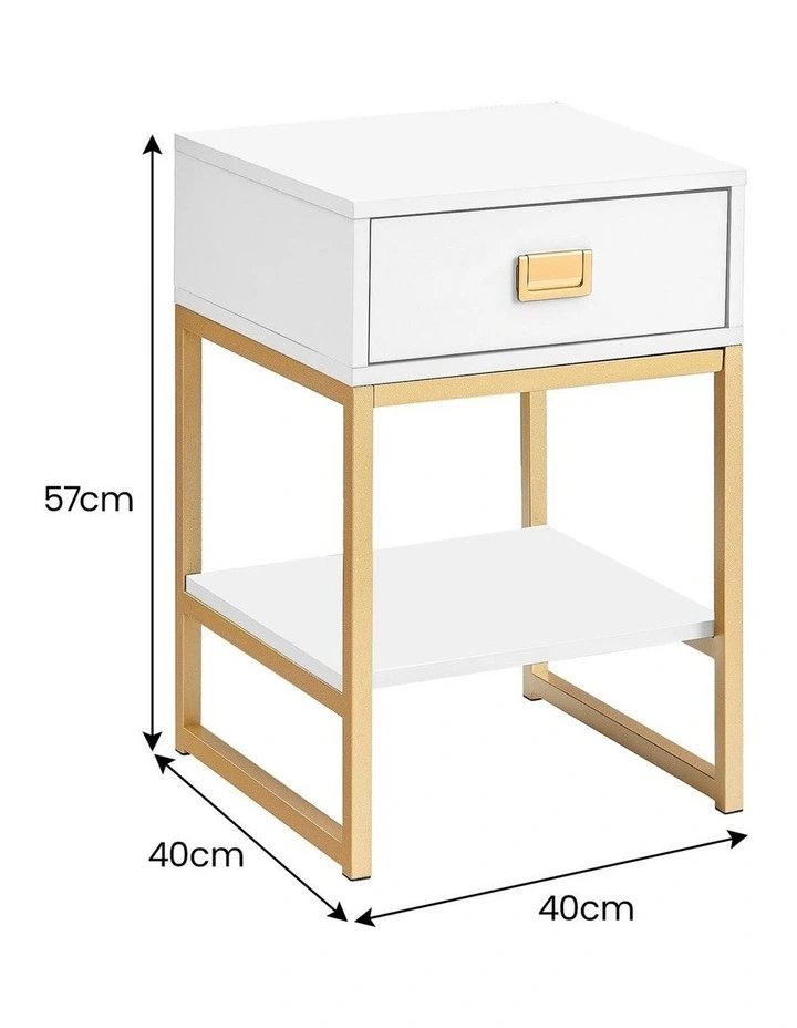 Sarantino Alessia Bedside Table - White/Gold image 3