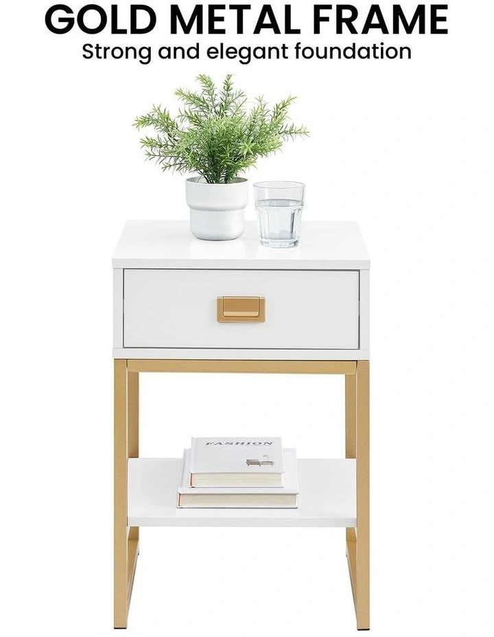 Sarantino Alessia Bedside Table - White/Gold image 5