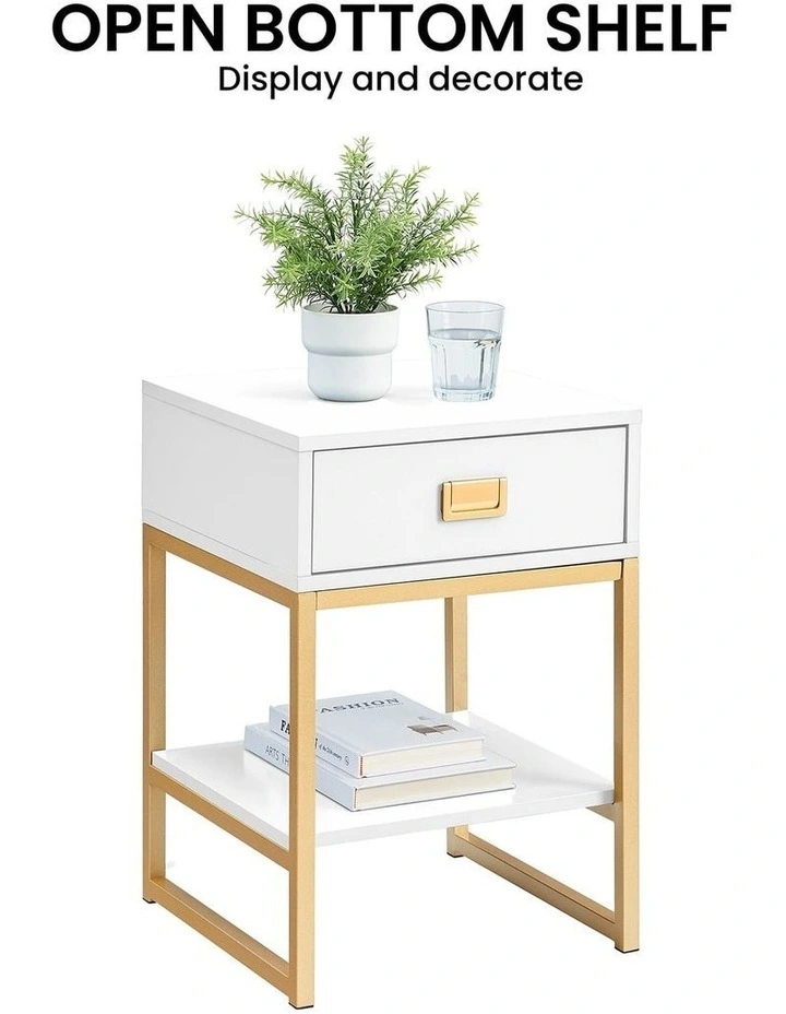 Sarantino Alessia Bedside Table - White/Gold image 7