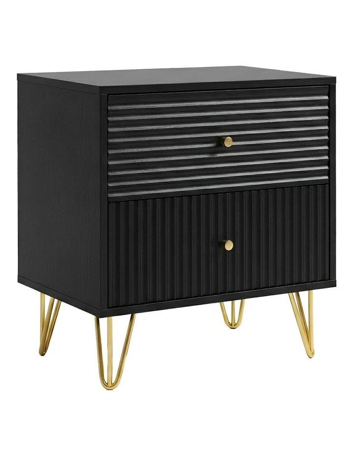 Sarantino Diego Bedside Table Night Stand with 2 Drawers - Black image 1