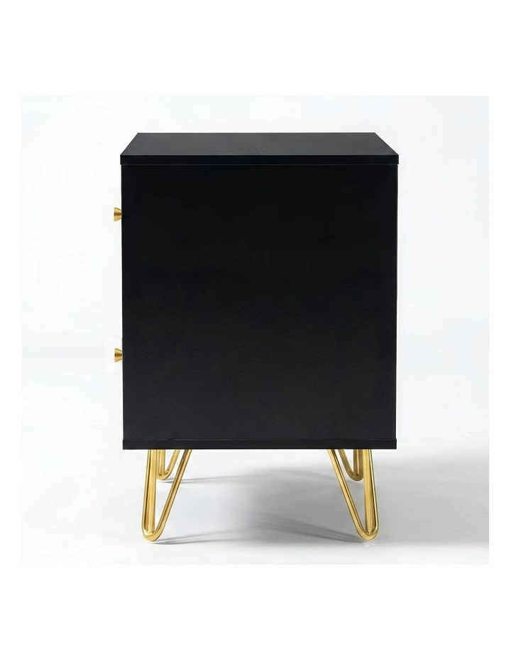 Sarantino Diego Bedside Table Night Stand with 2 Drawers - Black image 2