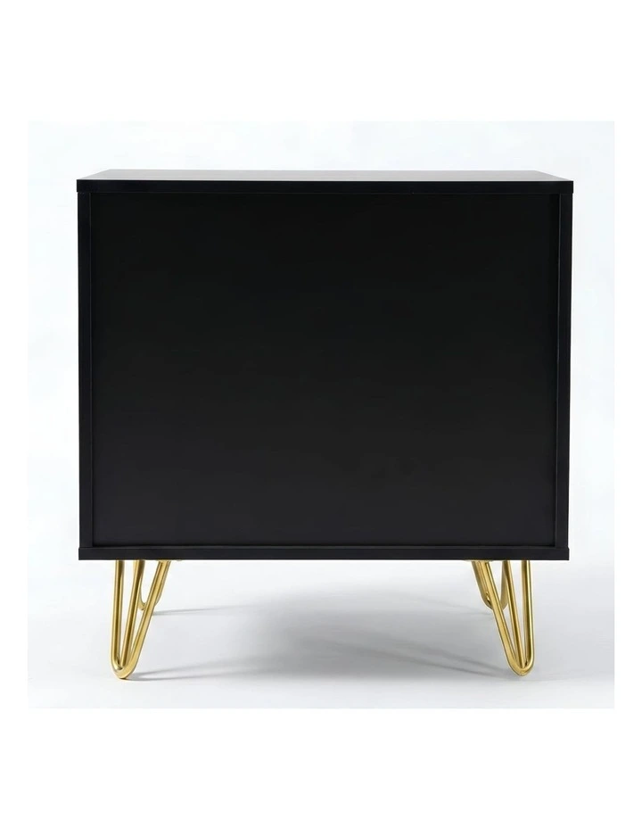 Sarantino Diego Bedside Table Night Stand with 2 Drawers - Black image 3